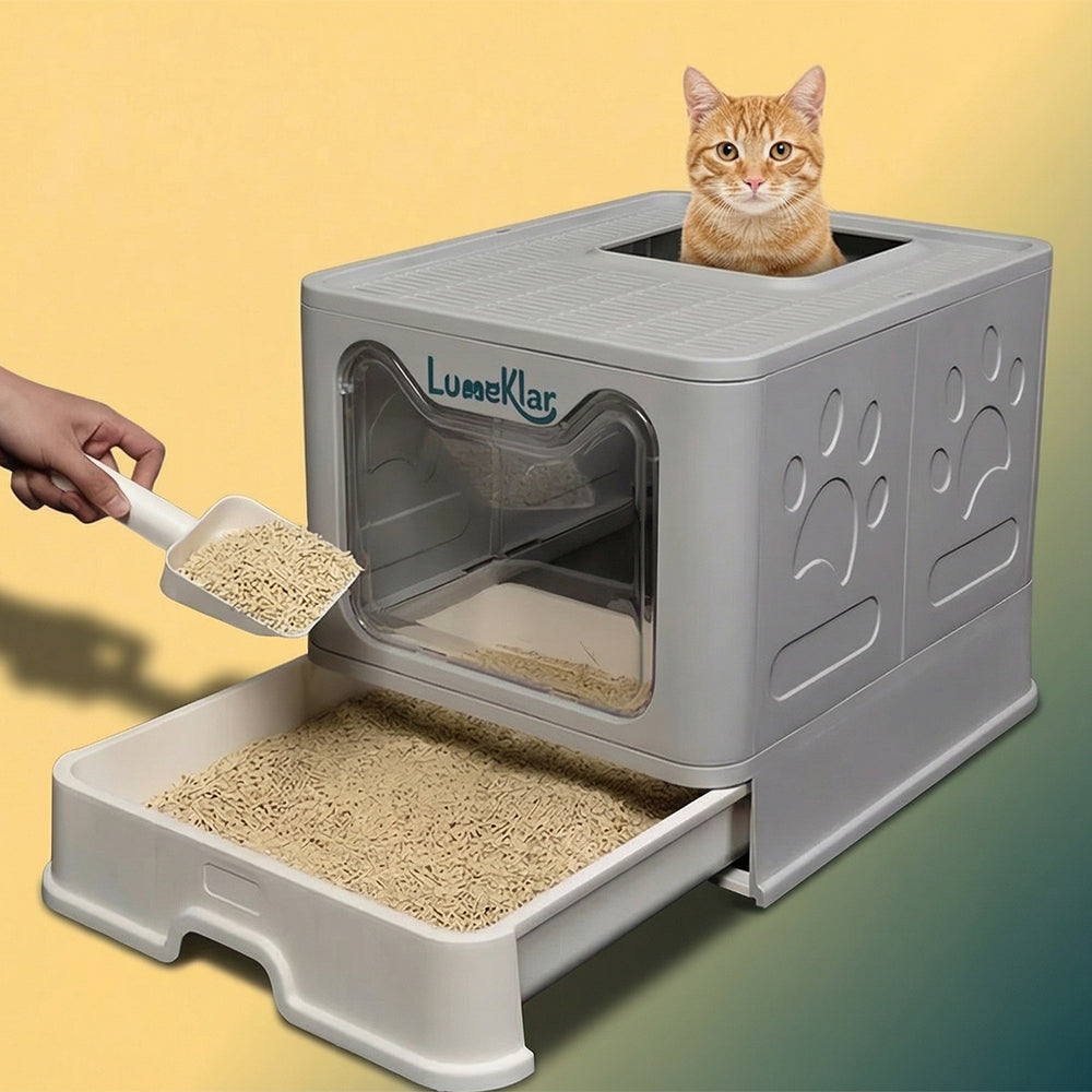 Benoklar EasySlide™ | Large Enclosed Litter Box with Anti-Tracking Top Entry